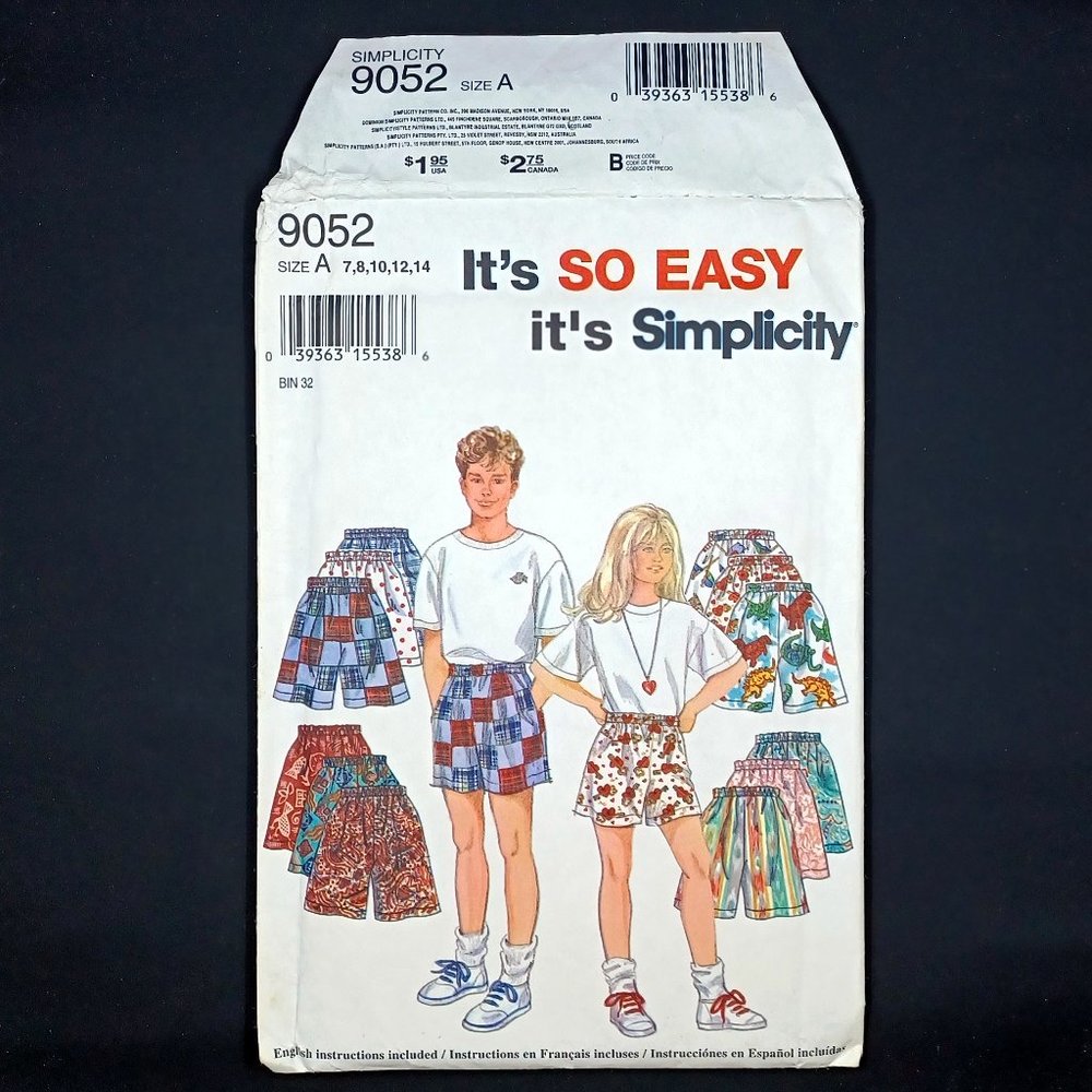 Vtg Simplicity 9052 Girls Boys Shorts Sewing Pattern Sizes 7 8 10 12 14 Uncut FF